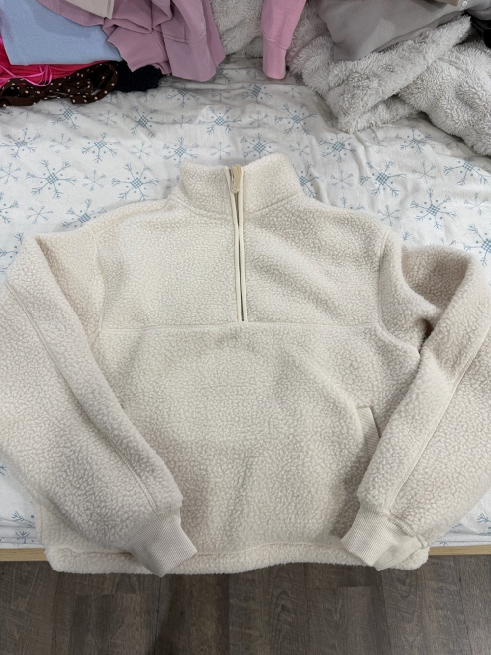 Garage Cream Half-Zip Sherpa Turtleneck Pullover